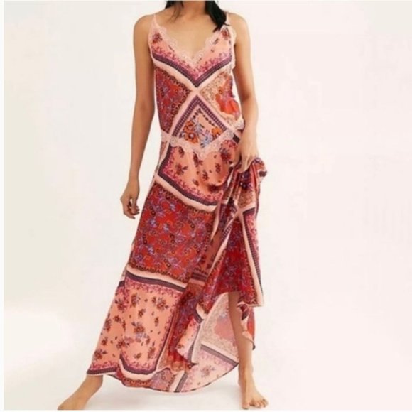 Free People Dresses & Skirts - Free People Intimately Stevie Maxi Slip Dress Textured Lace trim Geranium Small